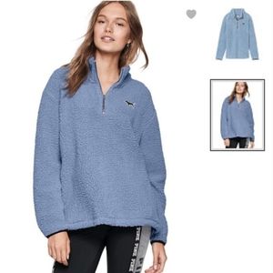 PINK L Sherpa Boyfriend Quarter Zip